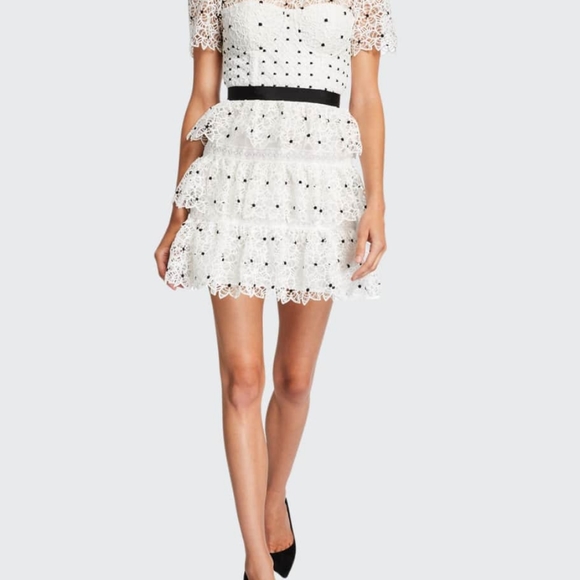 Self portrait Hibiscus Floral Guipure Mini Dress US 10 - Picture 5 of 11